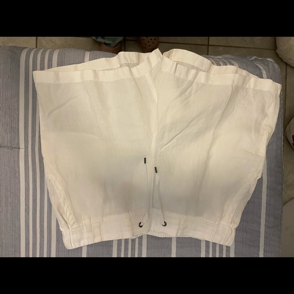 White linen shorts